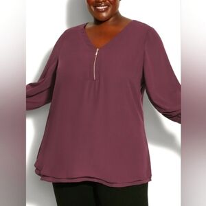 NWT Evans Meila Zip Plain Top in Merlot